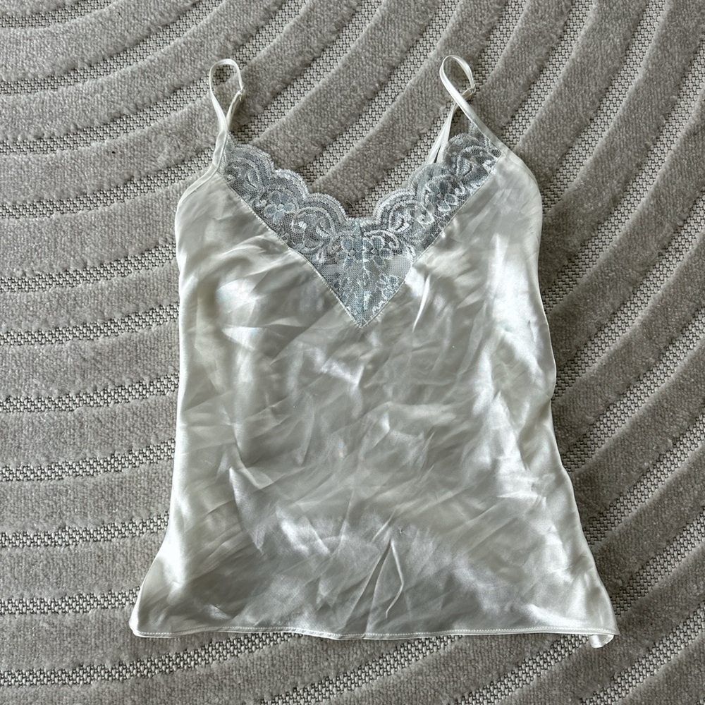Y2K White Slip Top with Blue Lace Detailing